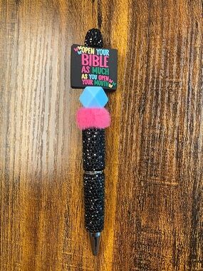 📖 Black Rhinestone Bible Ballpoint Pen with Pink Accent